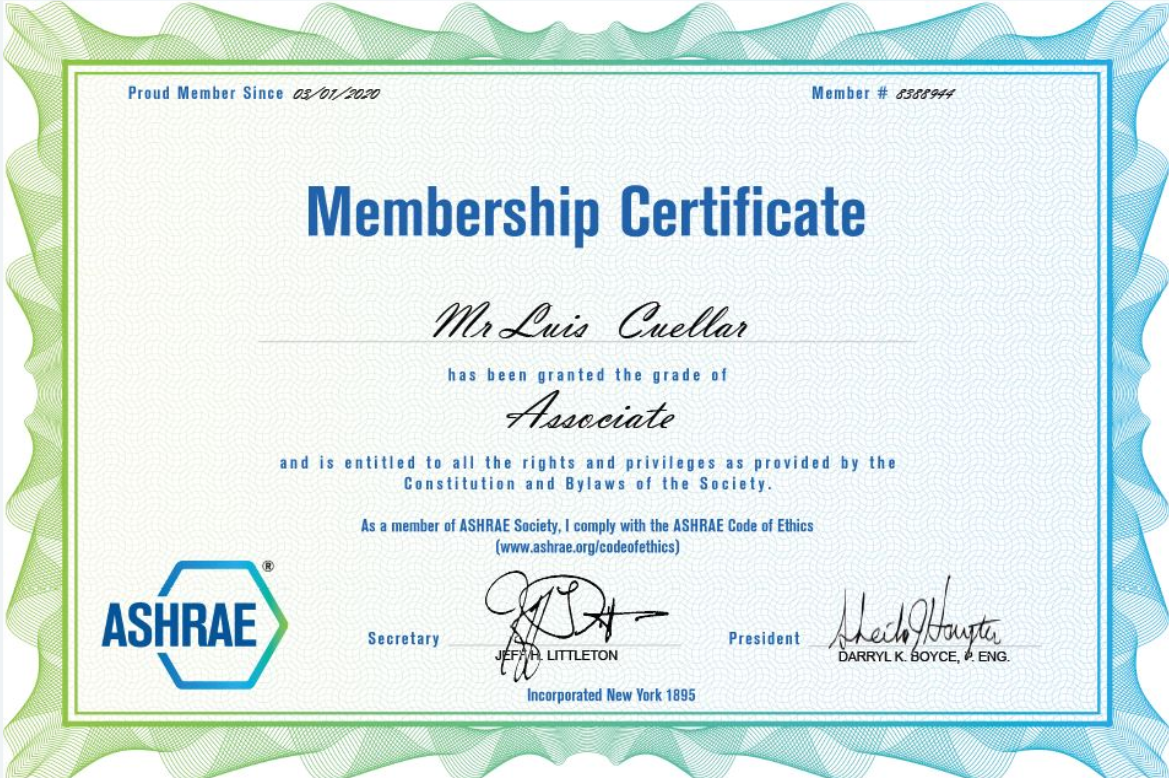 Certificado ASHRAE